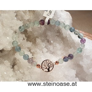 Armband Fluorit + Baum 925Silber rose